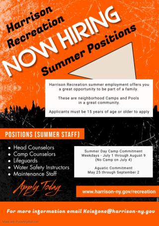 Harrison Recreation Summer Positions Available